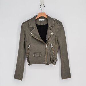 IRO Ashville Lamb Leather Moto Jacket Gray Women's 36 S Cropped Biker Zip Sleeve